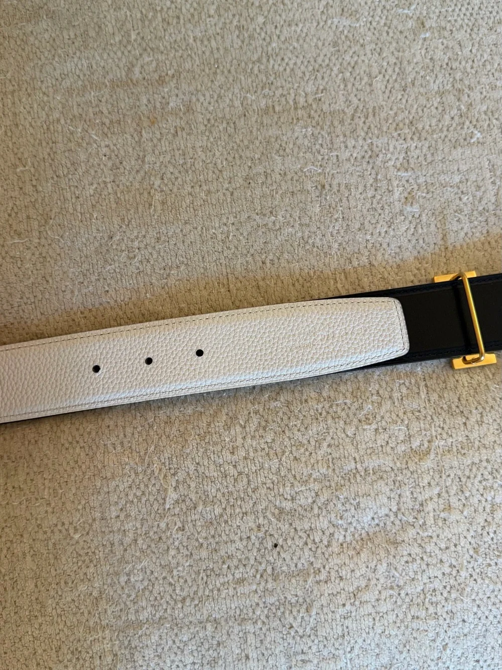 White Leather Belt with Gold H Buckle